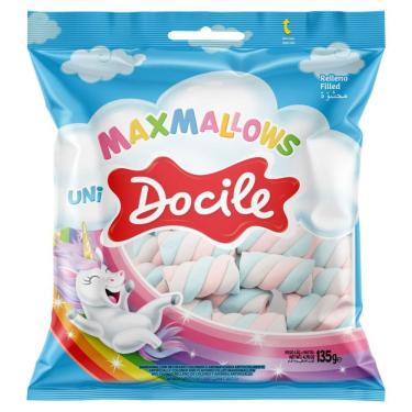 Imagem de Marshmallow Baunilha Recheio Morango Docile 135g Maxmallows Sem Glúten