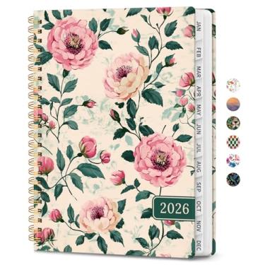 Imagem de Agenda 2026, agenda de planejamento semanal e mensal para mulheres, janeiro de 2026 a dezembro de 2026, livro de agenda de planejamento de capa dura com abas, encadernação em espiral, bolso interno