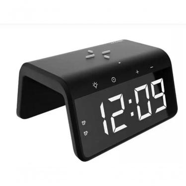 Imagem de Relógio Despertador, Abajur E Carregador Indução, Luminária Cor Preto