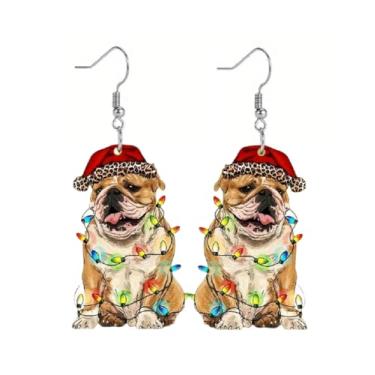 Imagem de Brincos de Natal para mulheres, com lâmpada colorida, galo, galo, flamingo, cachorro, gatos, alcaca, alpaca, chapéu de Natal, brincos pendentes de gota, festival, bijuteria, Zinco, Sem pedra preciosa