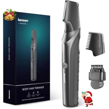 Imagem de kensen Aparador de pelos corporais para homens, cabeça de corte em forma de V com 2 acessórios de pente IPX5 à prova d'água, molhado/seco, sem fio, aparador corporal