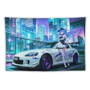 Imagem de HouLaiZhe JDM Tapeçaria de carro anime menina S2000 Jdm carro cyber parede quarto decoração de casa tapeçarias estética piquenique decoração de parede arte de parede para dormitório sala de estar