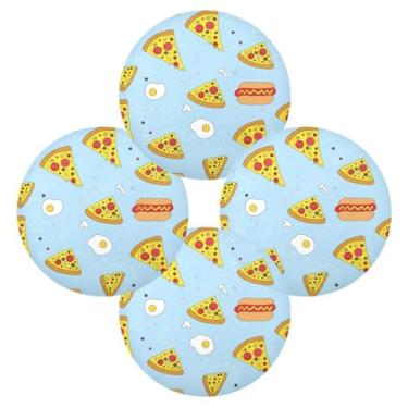 Imagem de Wassud Jogo americano conjunto de 4 tapetes redondos de pizza para cozinha e jantar tapetes laváveis resistentes ao calor para decoração de mesa 39 cm