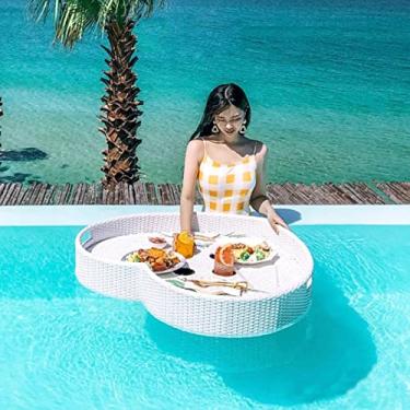 Imagem de Bandeja flutuante, bandeja de café da manhã flutuante de vime, boias de piscina para adultos, bandejas de servir na piscina para spas de natação, banho e festas, vários estilos disponíveis (oval 100 ×