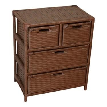 Imagem de Gaveteiro Tipo Cômoda Grande 4 Gavetas – Organizador para Quarto Casal ou Solteiro em Fibra Sintética(Indiano/Café)