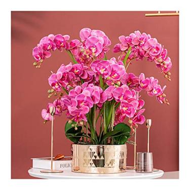Imagem de LMJYU Presentes de flores artificiais extra grandes em vaso - tecido de seda impresso em 3D, orquídeas falsas, bonsai e flores artificiais de Phalaenopsis realistas