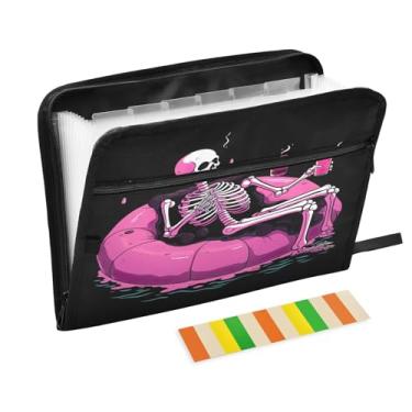 Imagem de Wassud Esqueleto rosa com 13 bolsos, organizador de arquivos sanfonados, pastas expansíveis com abas e adesivos, organizador de pastas de documentos de recibo de papel tamanho carta A4 para viagens de