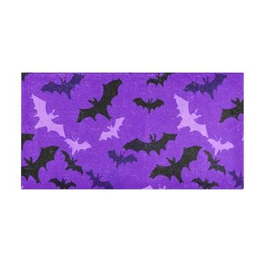 Imagem de Burbuja Tapete de corrida roxo preto morcegos de pelúcia antiderrapante tapete de borracha para corredor, quarto, sala de estar, decoração de entrada, lavável na máquina, 51 x 99 cm