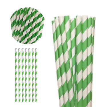Imagem de 100 Canudos Listrado Drinks Refri Topo de Bolo Colorido(Verde Escuro c/Branco)