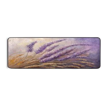 Imagem de Burbuja Tapete de pintura lavanda 61 x 183 cm, tapete lavável antiderrapante com suporte de borracha, tapete para sala de estar, corredor, decoração de casa