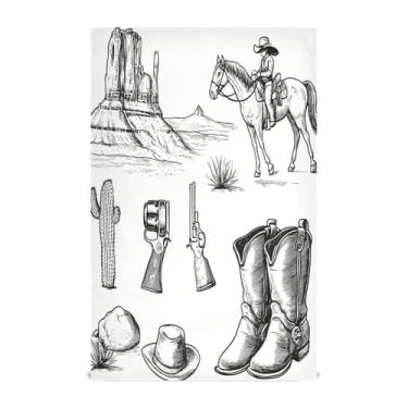 Imagem de Qilmy Conjunto de toalha de prato de cozinha chapéu e arma de cowboy norte-americano, 6 peças, toalhas de cozinha, toalhas de chá, conjunto de presente para secagem, limpeza, cozinha, cozimento704