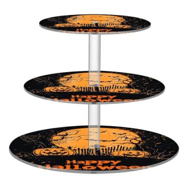 Imagem de CEBUGI Suporte de cupcake de 3 camadas, fundo de Halloween, suporte redondo para bolo, torre, bandeja de servir em camadas de acrílico para chá, chá de bebê, casamento e mais