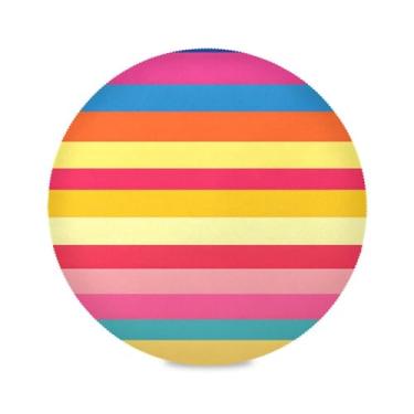 Imagem de xigua Jogo americano redondo com listras arco-íris, conjunto de 1 para mesa de jantar, tapetes de mesa antiderrapantes laváveis e resistentes ao calor para decoração de festa, cozinha, jantar