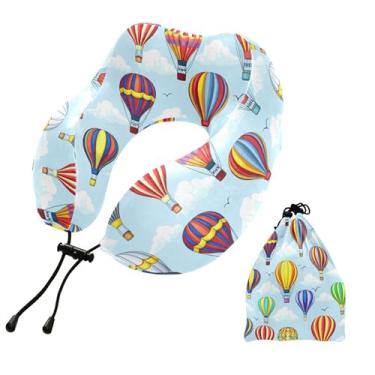 Imagem de Burbuja Travesseiro de pescoço com balões de ar quente para viagem, almofada de viagem de espuma viscoelástica para suporte de cabeça de carro de avião dormindo, lavável na máquina e portátil