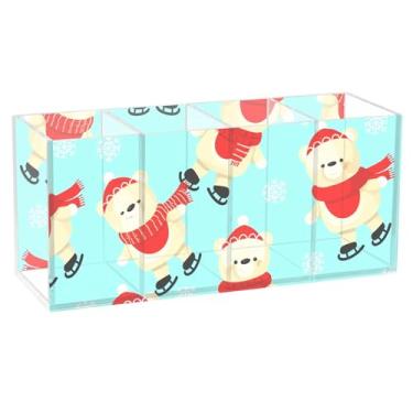 Imagem de Burbuja Porta-canetas de acrílico para patinação no gelo, 4 compartimentos, suporte de lápis transparente para pincel de maquiagem estacionário, acessórios de mesa de escritório em casa