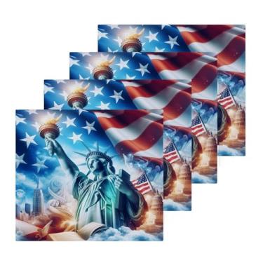 Imagem de Burbuja Pacote com 4 toalhas de banho com bandeira da Estátua da Liberdade, algodão premium, máxima suavidade e absorção para toalhas de mão e rosto, 30,5 x 30,5 cm