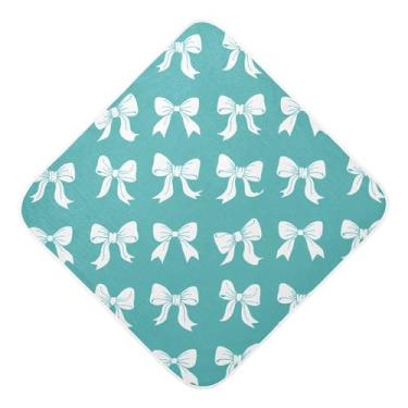 Imagem de Burbuja Toalha de banho de bebê Bows on Teal - Toalha com capuz de musselina macia e absorvente para recém-nascidos, 89 x 89 cm
