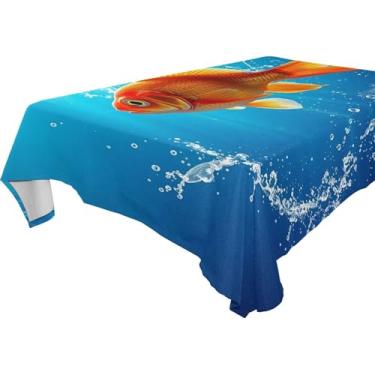 Imagem de Burbuja Toalha de mesa Goldfish, toalha de mesa quadrada anti-rugas grossa para decoração de jantar, cozinha, festa, 152 x 152 cm