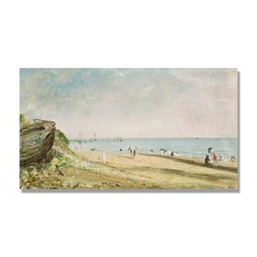 Imagem de NHLDZYH Arte em tela de paisagem estilo Constable, (paisagem 88), pintura romântica do campo inglês, decoração de parede texturizada com pincelada pesada. Tela de 70 x 125 cm - 27,6 x 49,2 pol