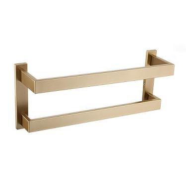 Imagem de SEIDO Toalheiro duplo para parede de banheiro, toalheiro duplo dourado escovado montado na parede, barra de toalha de banheiro de aço inoxidável SUS 304 50 cm, varões de toalha de escada de 2 camadas