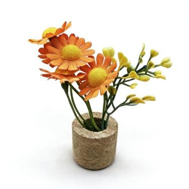 Imagem de Pacote com 1 mini rolha de cortiça com margaridas artificiais – Lindas plantas em vasos artificiais para decoração de casa, mesa de escritório, prateleira, artesanato DIY, jardim de fadas e