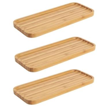 Imagem de Kit com 3 Bandejas de Bambu Natural 27,5cm Hire Marrom Mesa Posta - Petisqueira - Utilidades Domésticas Enxoval - Decoração - Travessa Retangular - Organização - Utensílios de Cozinha Premium