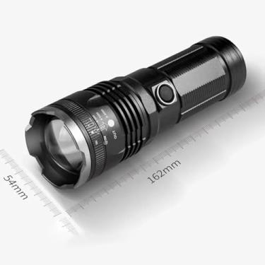Imagem de Lanterna Tática Recarregável Potente 2km, Alcance Longo, Alta Potência, 162mm, Preta