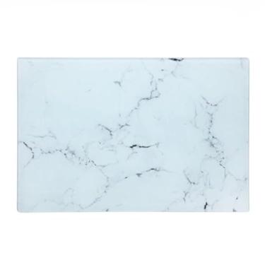 Imagem de Tábua De Corte Vidro Temperado Marmore Tabua De Carne Taboa Churrasco Cozinha Decoração(Tábua Branca)