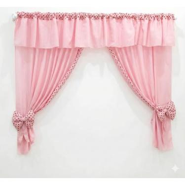 Imagem de Cortina com Bandô para Varão Duplo 2,00m – 2,20x1,70m – Tecido Poliéster Decorativa para Quarto e Sala (Rosa)