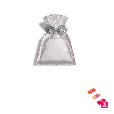 Imagem de Kit Saco Metalizado 25x37 cm 50 Unidades + Fita Cetim 38mm x 10 Metros