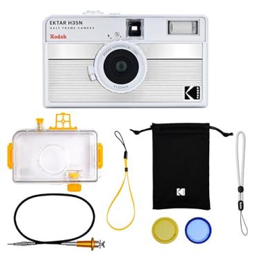 Imagem de KODAK EKTAR H35N Kit premium de câmera de filme de meia moldura, reutilizável de 35 mm, capa impermeável, liberação de cabo, filtros de cor, com flash, adequado para viagens (filme e bateria AAA não