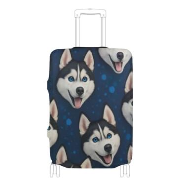 Imagem de Joisal Capa protetora de bagagem, capa de terno personalizada para férias essenciais, manga de mala de desenho animado com cabeças de cachorro azul escuro, P, serve para capa de 45 a 50 cm, Cabeças de