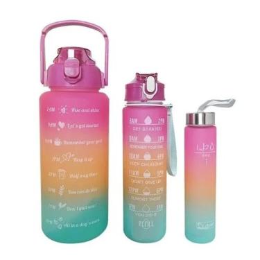 Imagem de Garrafas Squeeze Kit 2 Litros + 900ML + 300ML Motivacional Academia Ad