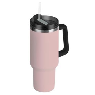 Imagem de Joisal Copos com tampa e canudo rosa areia copo de 850 g com alça garrafa de água reutilizável isolada aço inoxidável caneca de café quente para carros