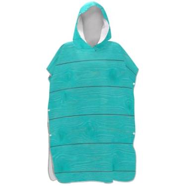 Imagem de Joisal Tábuas de madeira turquesa textura poncho de surfe roupão para adultos trocador de roupas de banho com capuz toalhas leves femininas ponchos com capuz