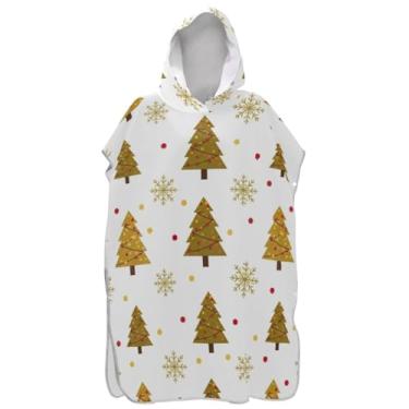 Imagem de Joisal Roupão para troca de poncho de surfe para adultos, toalhas de banho com capuz, ponchos de praia absorventes para homens, árvores de Natal douradas