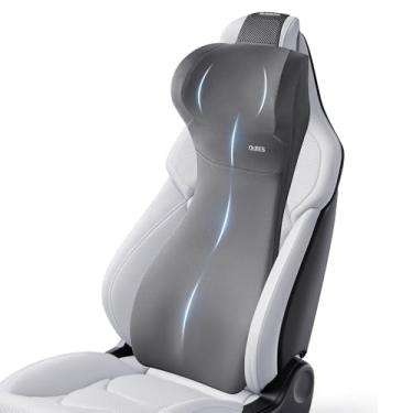 Imagem de Travesseiro 2 em 1 de suporte lombar para carro com encosto de cabeça integrado, almofada traseira de espuma viscoelástica para dirigir, suporte de curva S de comprimento total para viagens longas