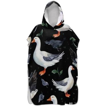 Imagem de Joisal Roupão de mudança de patos brancos fofos para adultos poncho de surfe toalhas de banho com capuz de secagem rápida homens mulheres poncho com capuz
