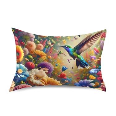 Imagem de Flores vibrantes beija-flores coloridas king queen almofadas padrão chinelos cetim legal fronhas refrescantes para cama de casa sofá king size 101,6 cm x 50,8 cm