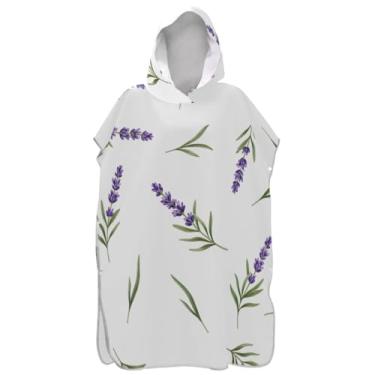 Imagem de Joisal Roupão de mudança de poncho de surfe branco com flores lavanda roxas para adultos toalha de natação com capuz ponchos femininos de secagem rápida com capuz