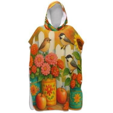 Imagem de Joisal Poncho de surf para adultos trocador com capuz toalha de natação bonito absorvente outono jardim cena flores coloridas poncho masculino com capuz