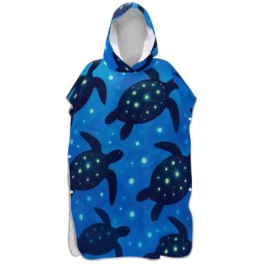 Imagem de Joisal Poncho de surfe leve para adultos trocador com capuz toalha de natação bonito tartarugas marinhas pontos de praia azul para homens