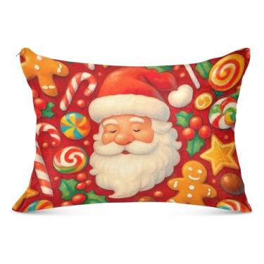 Imagem de Capas de travesseiro de flanela grandes de Natal Papai Noel vermelho doces decorativas longas para travesseiro padrão Queen King capa de travesseiro de cama fofa, tamanho do corpo, 53 cm x 137 cm