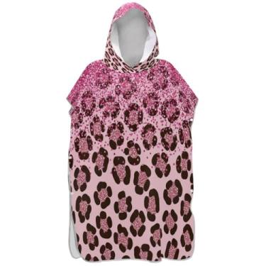 Imagem de Joisal Poncho de surf de secagem rápida para adultos trocador com capuz toalha de praia estampado rosa marrom leopardo pontos homens mulheres poncho com capuz
