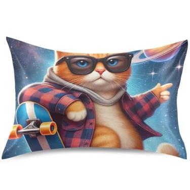 Imagem de Cool Cat Skateboard Kitten Satin Pillow Cases for Hair Cooling Pillow Slip Funny King Queen Standard Pillow Sham Bed Pillowslip Case, King Size, 101,6 cm x 50,8 cm