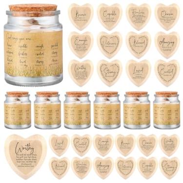 Imagem de Qinyoung 6 conjuntos God Says You Are Inspirational Christian Church Gift Glass Jars Natural Religious Wooden Pocket Heart Token Bible Verse Word Affirmation Favor Incentivo Tag