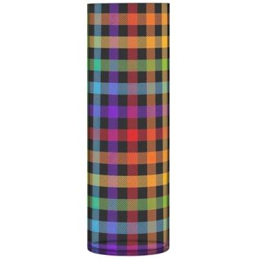 Imagem de Vasos cilíndricos quadrados xadrez arco-íris e vasos cilíndricos para centros de mesa floral moderna decoração de mesa, 30 cm x 9,9 cm