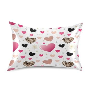 Imagem de Blueangle Fronha de cetim refrescante para cabelo e pele, fronha de travesseiro de corações pequenos de leopardo, tamanho Queen 51 x 76 cm com fecho de envelope (623)