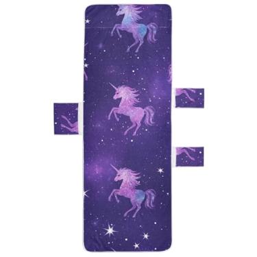Imagem de Galaxy Unicórnios Estrelas Roxo Chaise Lounge Capa Toalha de Cadeira de Praia Capas de Cadeira com Bolsos Grande Espreguiçadeira 85 x 76 centímetros