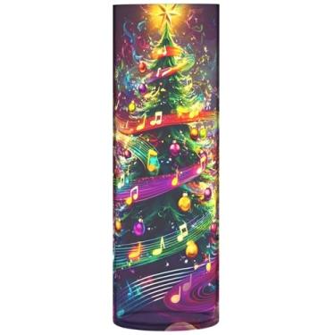 Imagem de Árvore de Natal, notas musicais, vaso redondo de plástico, vasos de flores cilíndricos fofos para centros de mesa, decoração de casa, estética, 30 cm x 9,9 cm
